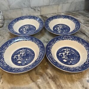Vintage Willow Ware Ironstone 9 " Serving Pasta Soup Bowl Set of 4 Bowls Mint